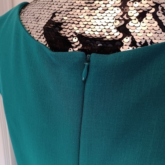 Sandra Darren Green Short Sleeved Dress with Gold Detail and Ruching - Picture 9 of 9